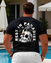 Men's Plus Size Black Back Printed Holiday Hawaiian Round Neck Short Sleeve T-Shirt